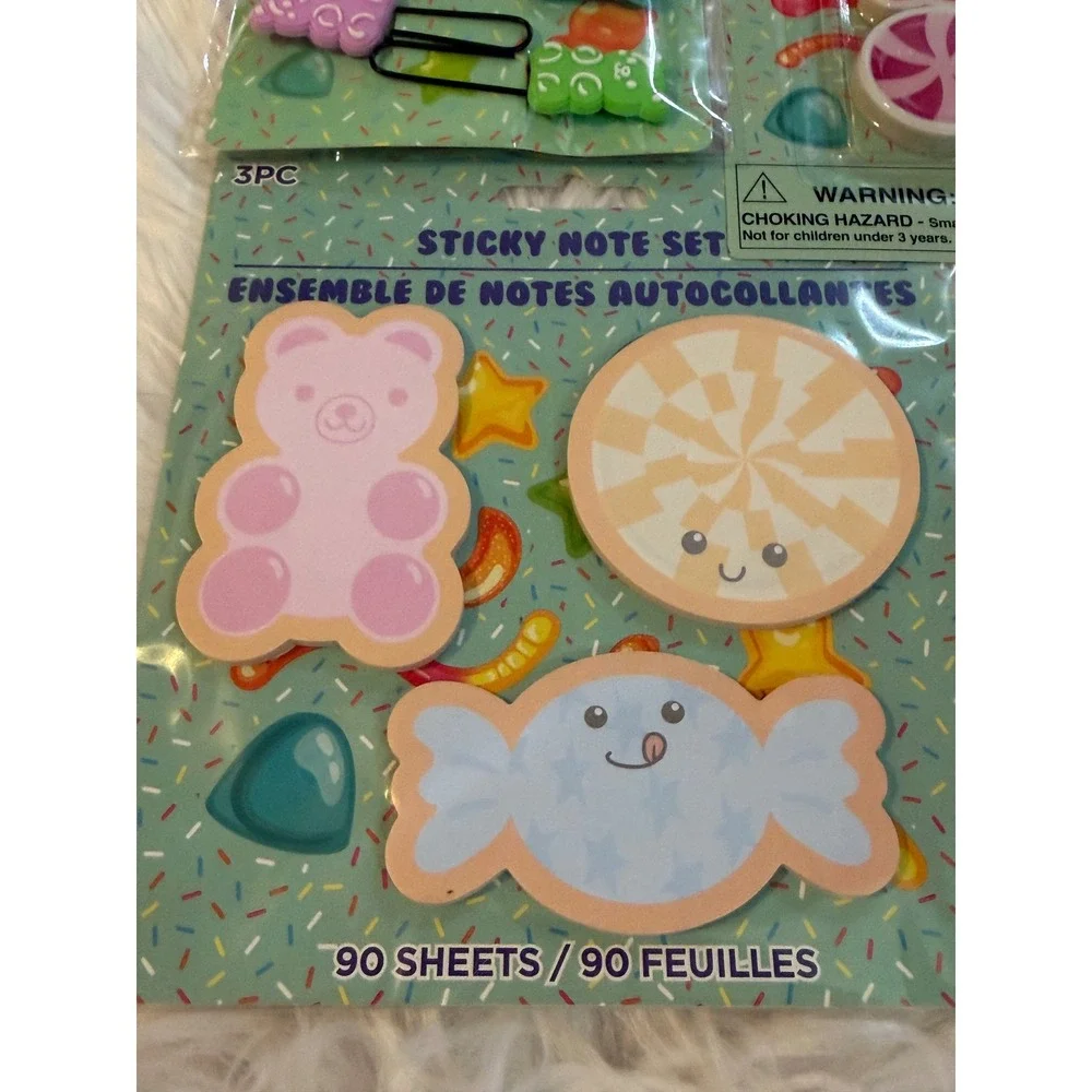Gummy Bear Candy Stationery Set Paper Clips Erasers Sticky Notes 3pc Bundle